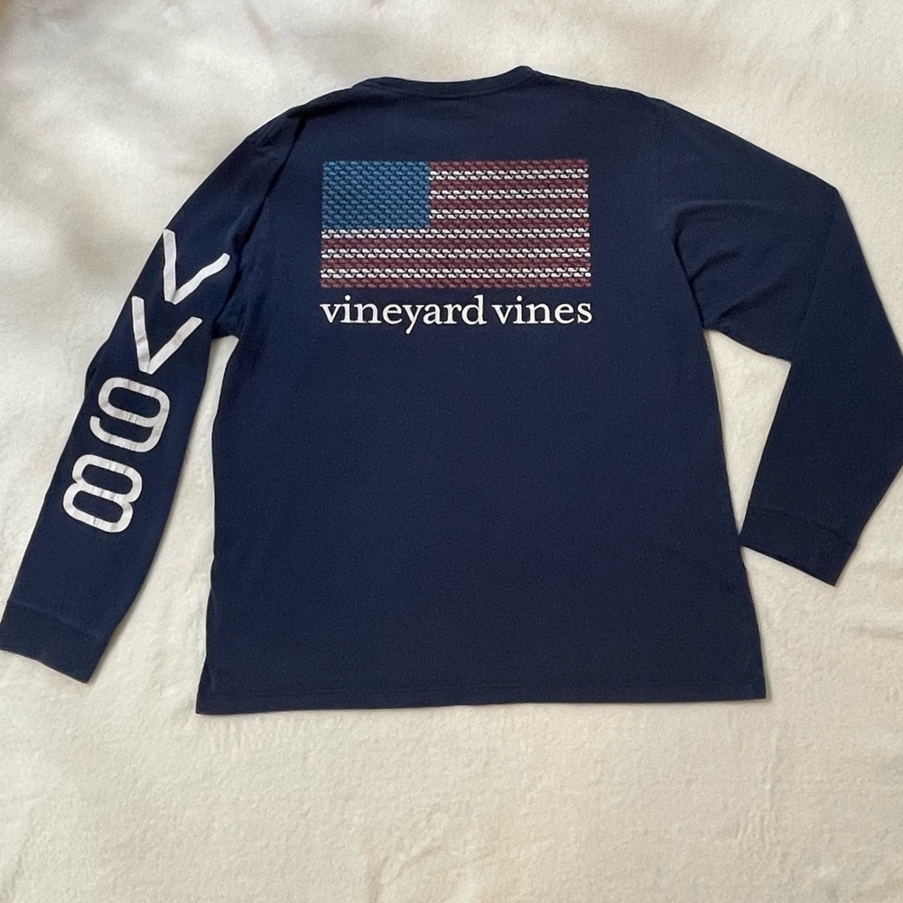 WHALE USA FLAG Memorial Day Vineyard Vines Long Sleeve Tee